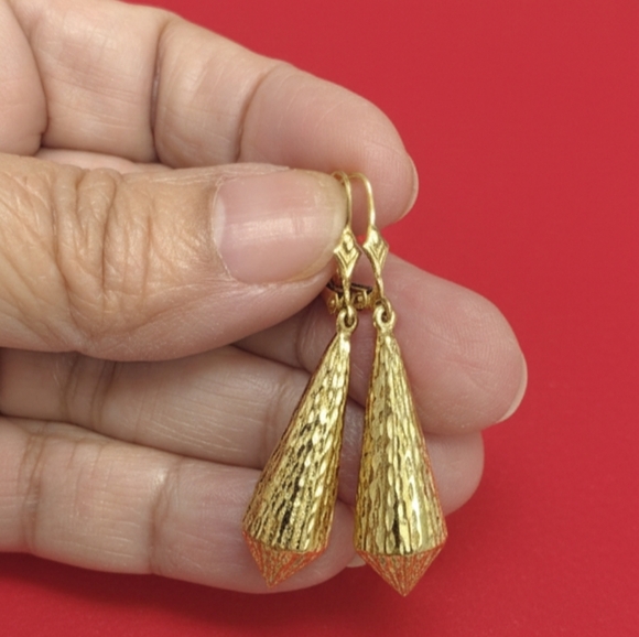 Genuine 14k Gold Earrings Vtg Hanging Unique Marked SLC Diamond Cut Teardrop - Picture 3 of 11